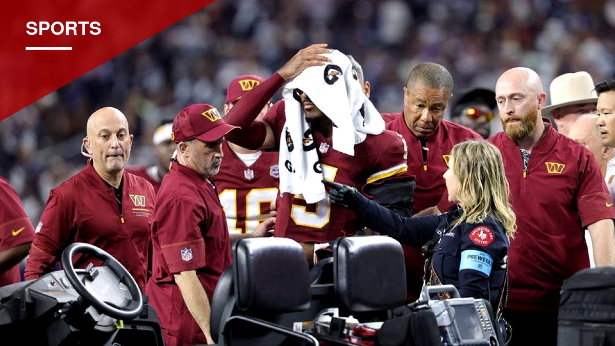 Commanders' Jayden Daniels Carted Off With Elbow Injury Against Cowboys